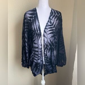 anthropology floreat blue velvet palm sheer cardigan